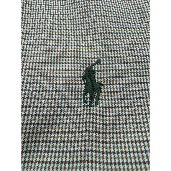 Ralph Lauren Yarmouth 100% Cotton Men's Size 17.5 32/33 Beige Check Green‎ Pony - Picture 4 of 5